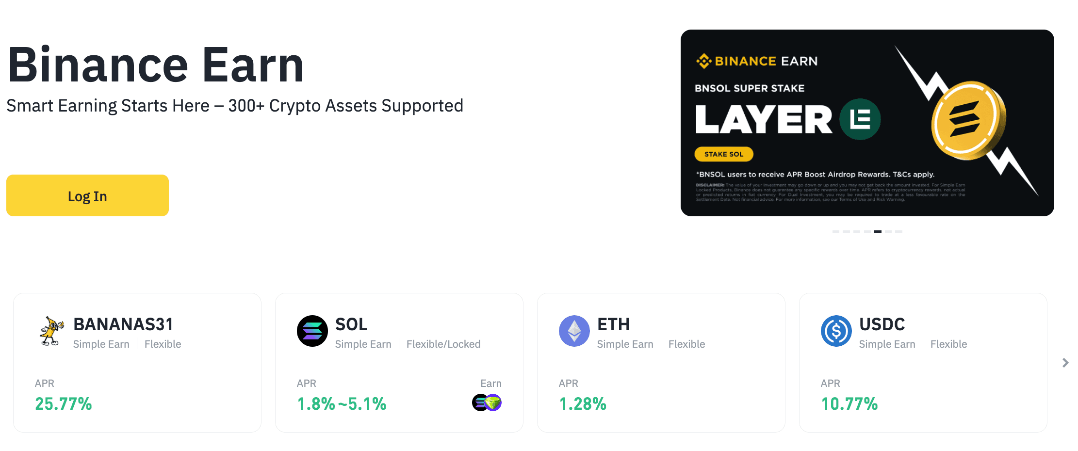 Binance Earn home page